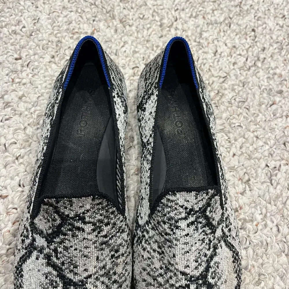 Rothys The Almond Loafer Python Snake Print Sz 9 Gray Black Casual Comfort